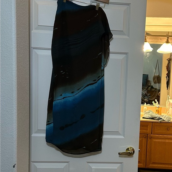 Vintage C’est Duo Brown & Blue Wrap Skirt in a Size Medium - Picture 3 of 8